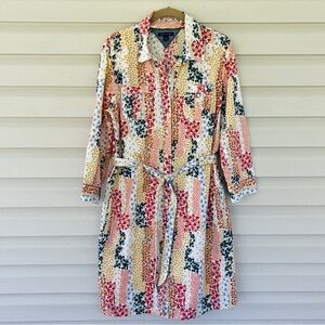 Tommy Hilfiger Floral Multicolor Belted Button Down Shirt Dress Size L